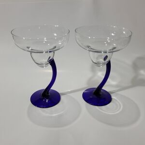 Libbey Magarita Glass Bravura Cobalt Blue Curved Stem